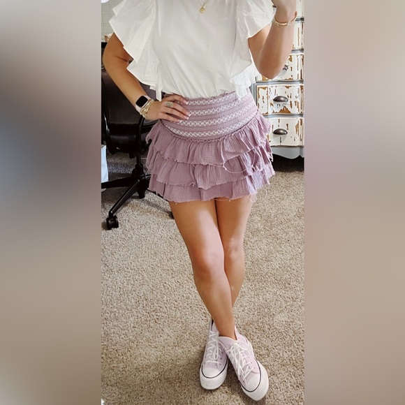 The Impeccable Pig Womens S Solid Lt Purple Classic Ruffle Skirt Boho Preppy - Picture 2 of 10